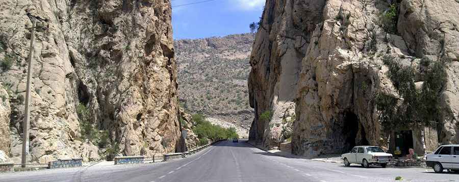 A curvy paved road to the top of Kazerun Pass in the Zagros Mountains