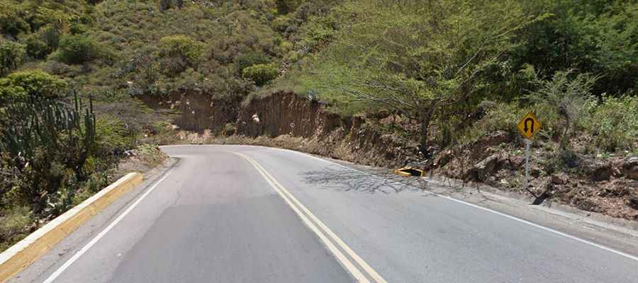 A hairpinned paved road across Chicamocha Canyon in Colombia