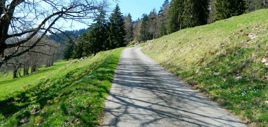 A narrow scenic road to Mont Tendre