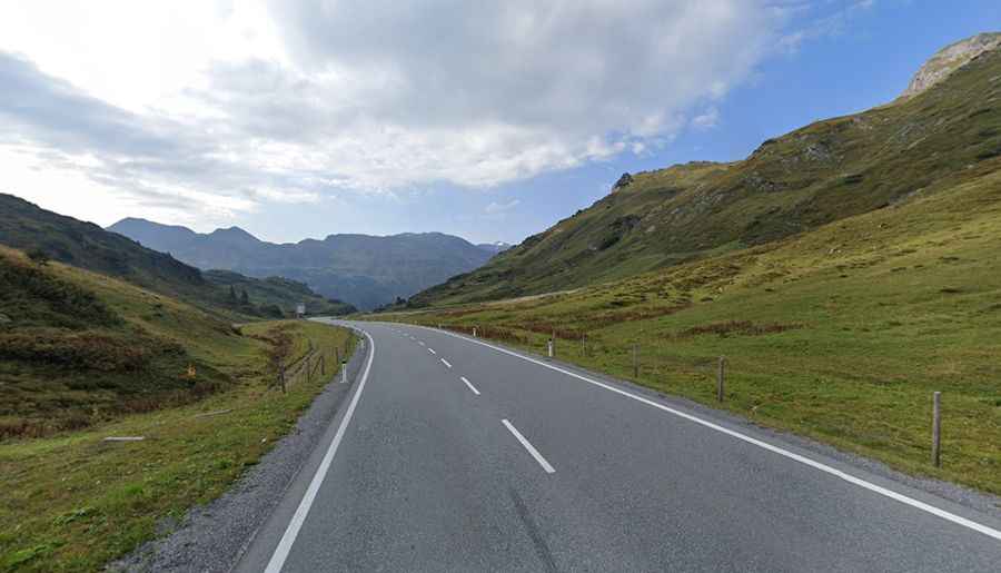 A paved road to Flexen Pass in the Austrian Alps