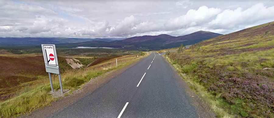 A paved steep road to Cairngorm Mountain in the Scottish Highlands