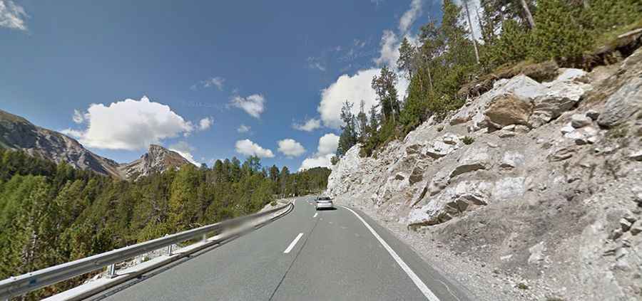 A scenic mountain road to Ofen Pass in Switzerland