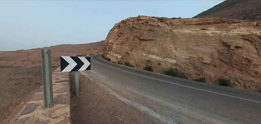 A scenic paved road to Tizi n'Tinififft in the Atlas Mountains
