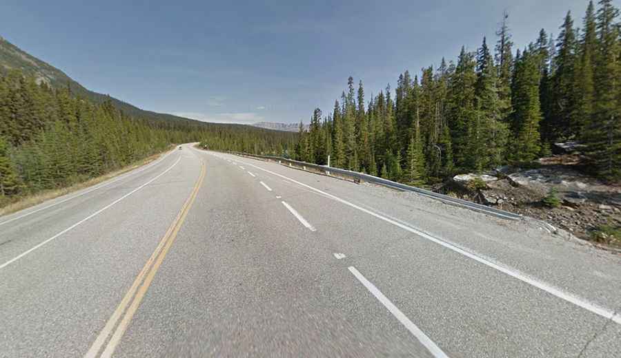 A scenic paved road to Vermilion Pass in the Canadian Rockies