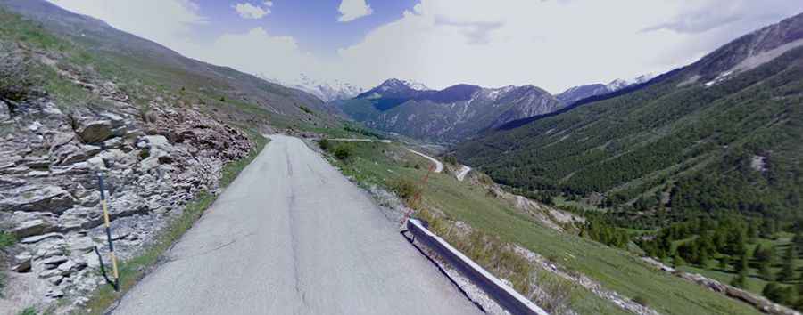 A steep paved road to Col de Vars in the Alps