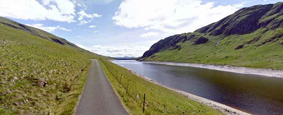 A steep paved road to Lochan na Lairige