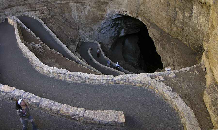 Carlsbad Caverns switchbacks in New Mexico: a 20 degree grade