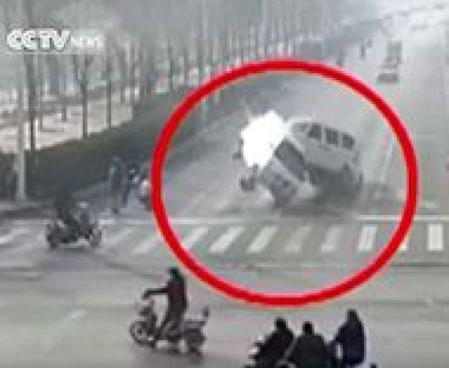 Cars floating off the ground in China