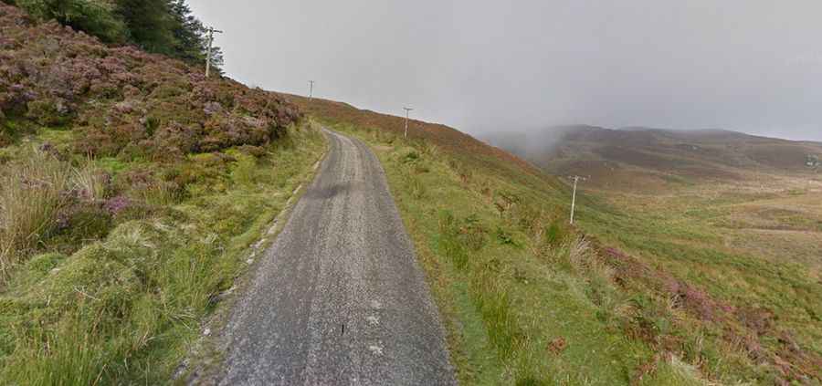 Driving the challenging road to Mull of Kintyre Lighthouse on Scotland's Kintyre Peninsula