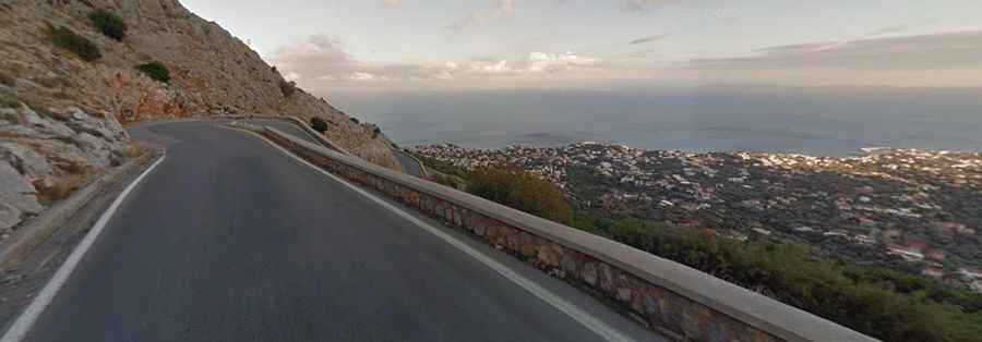 Driving the hairpinned road from Epos to Vrontados in Greece