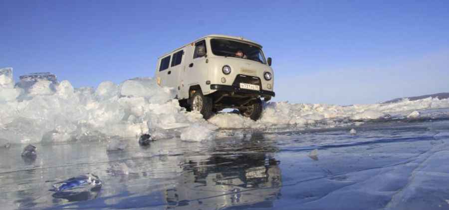 Driving the Ice Road of Lake Baikal in Siberia