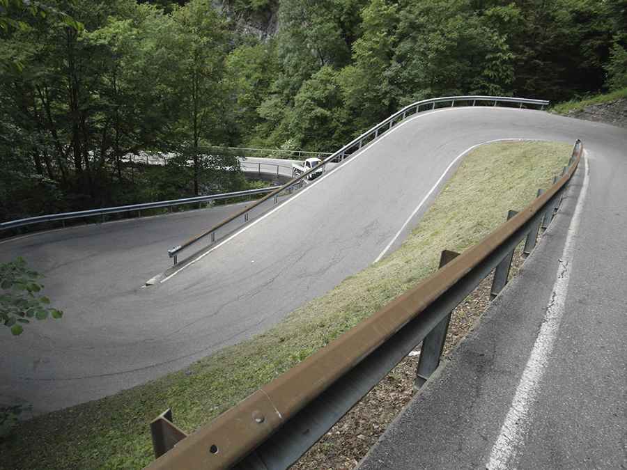 Driving the impossible turns on the Val Mara Road