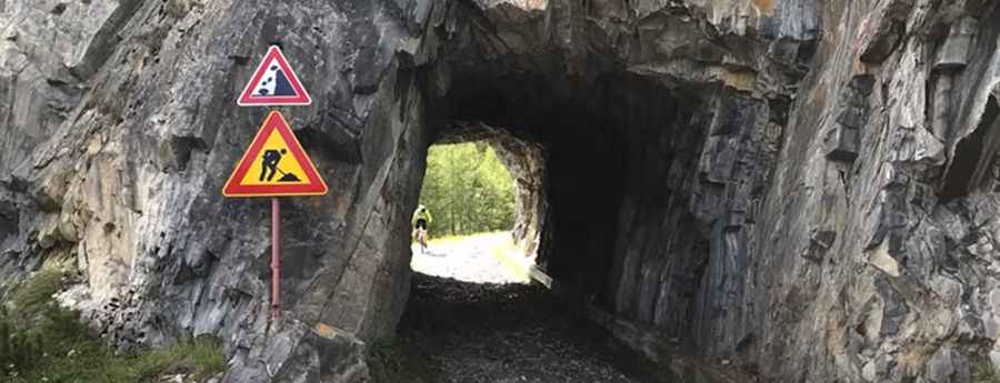 Driving the old military road to Schlusseljoch in South Tyrol