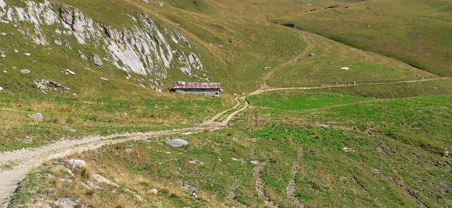 Driving the unpaved road to Col de la Legette in the French Alps