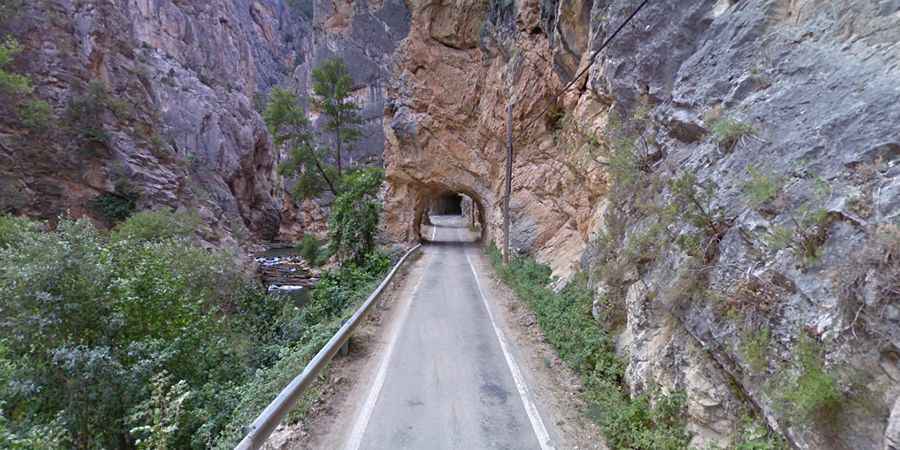 Driving the wild road through Pitarque canyon is not a piece of cake