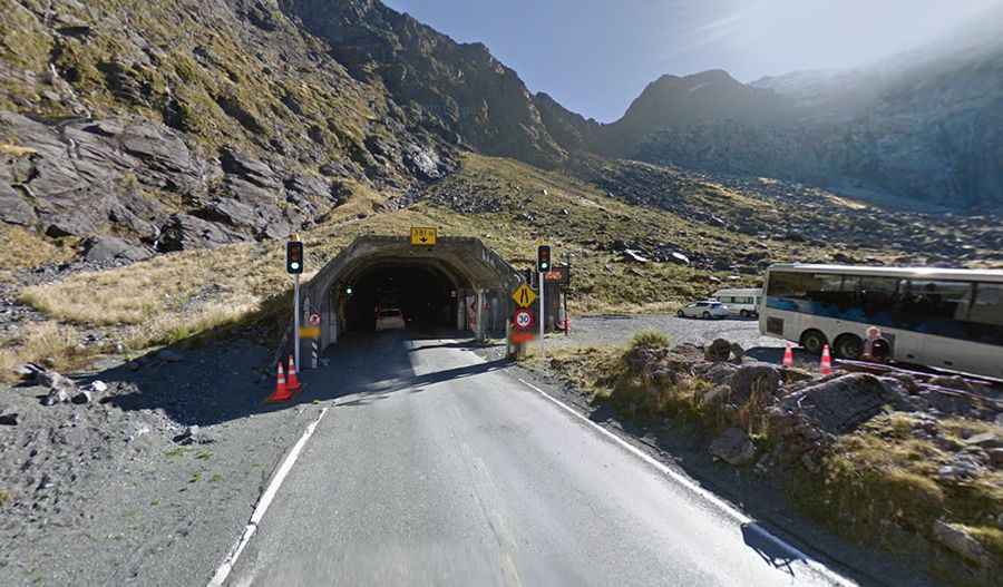 Driving through the Homer Tunnel in NZ