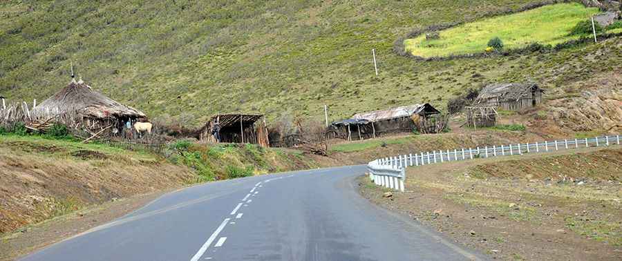 How high is the road from Dodola to Dinsho?