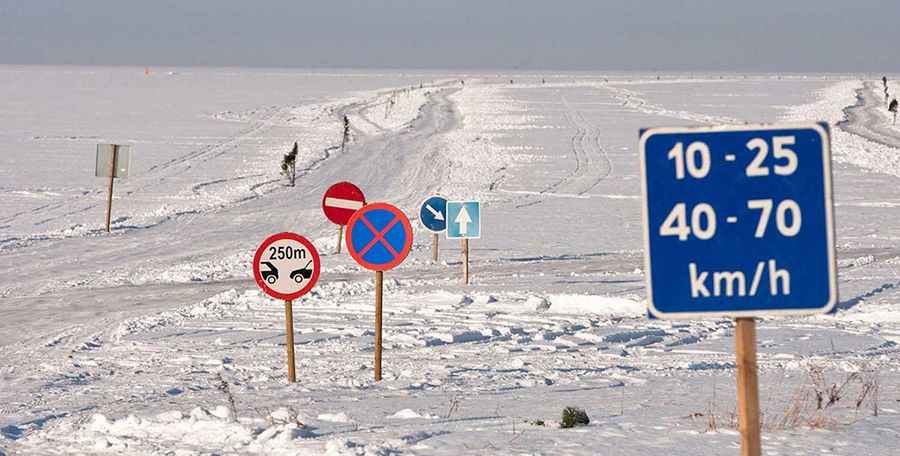 How long is the ice road from Rohuküla to Heltermaa in Estonia?