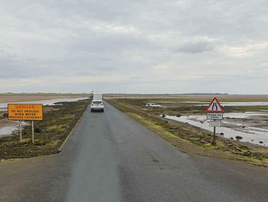Lindisfarne Causeway is the road that floods twice each day