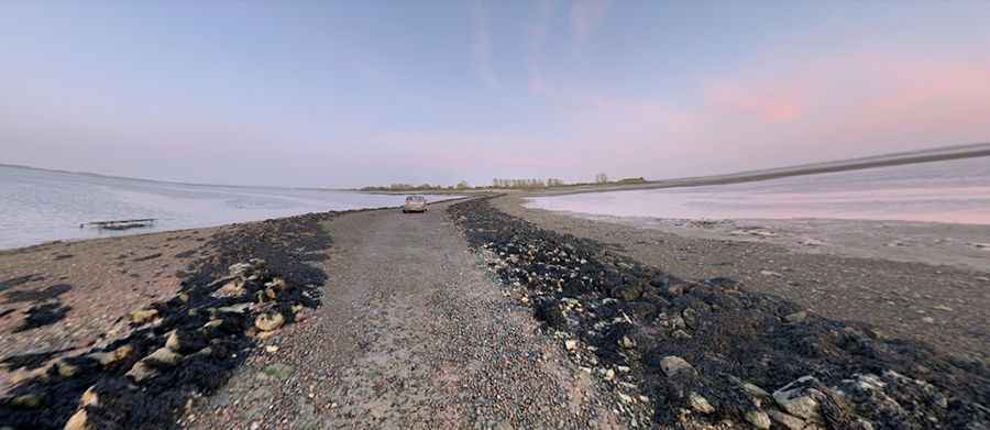 Osea Island Causeway is covered by sea water at high tide