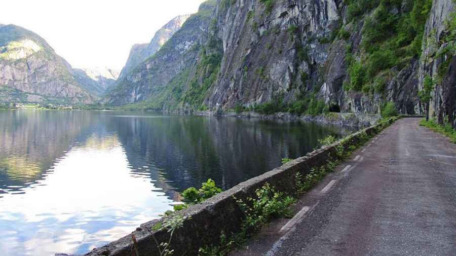Riksvegen Old Road is a unique piece of engineering along Eidfjord Lake