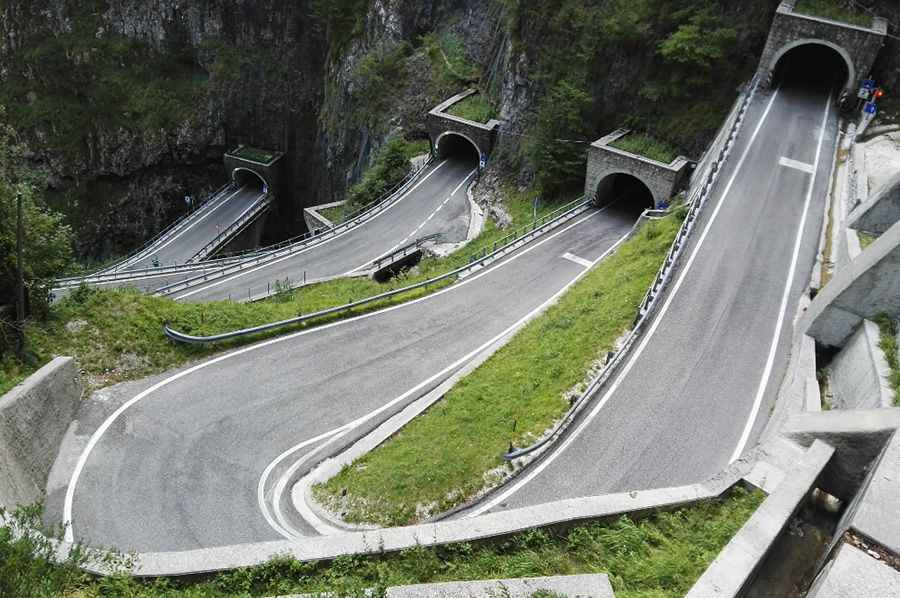 San Boldo Pass is a military road with 18 hairpin turns and 5 tunnels
