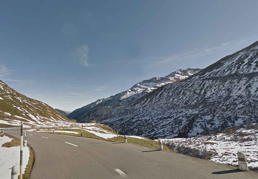 The iconic road to Oberalp Pass in the Swiss Alps