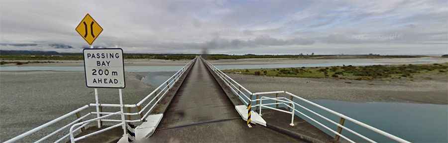The narrow Haast River Bridge of NZ