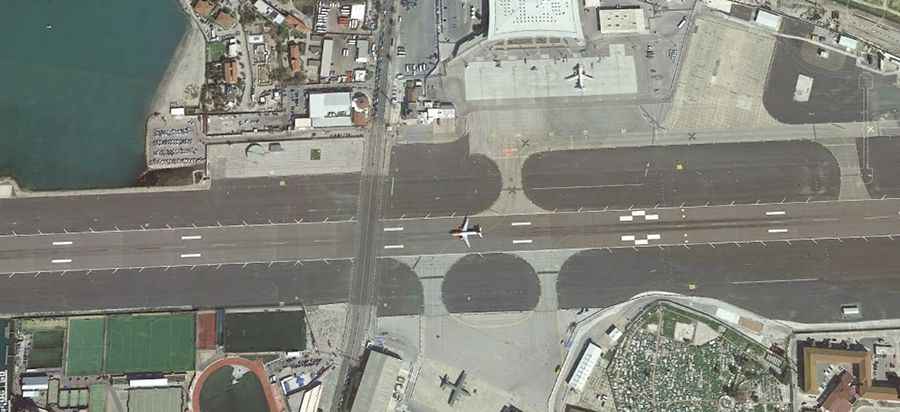 Winston Churchill Avenue cuts directly across the runway of the Gibraltar airport